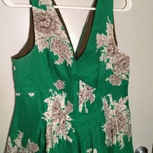 Fit and flare green dress with flowers